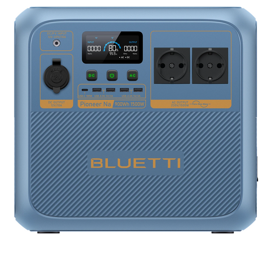 BLUETTI Pionner Na (Sodium-ion) Estación de Energía Portátil | 1.500 W 900 Wh  + panel solar de 350W